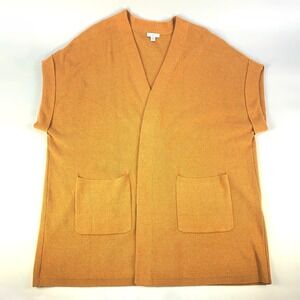 J Jill Gilet Open Front Cardigan Womens Sz L Burnished Brass Cap Sleeves Pockets